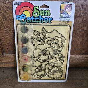 VINTAGE 1995 Sun Catcher Craft House Paint By Number No Bake Pansies Flowers